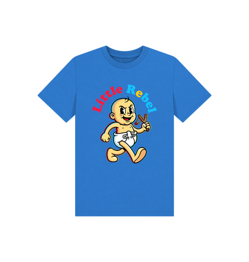 Bright Blue Printed Kids T-Shirt Front